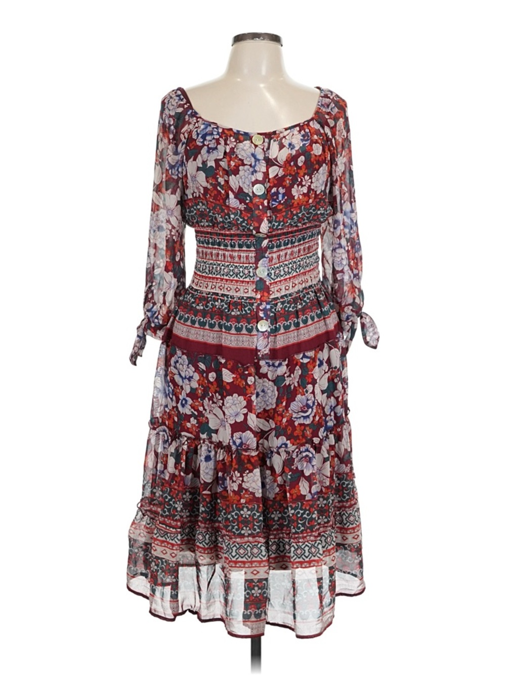 NWT Figueroa &Flower Large Burgandy floral Midi Dress - Picture 1 of 16